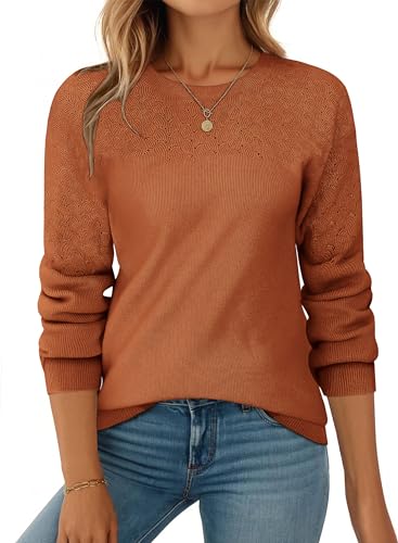 Zeagoo Sweaters for Women Fall Crewneck Loose Knit Long Sleeve Sweater Pullovers Ribbed Tops Caramel
