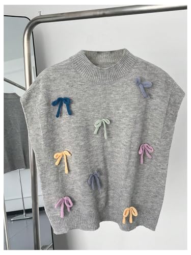 WDIRARA Women's Bow Sweater Vest Mock Neck Dolman Sleeve Pullover Knitwear3