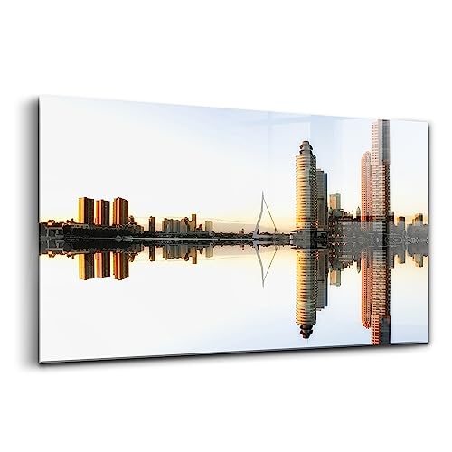 Ville sur la rivière peinture sur verre coloré Wallfluent 120x60cm décoration