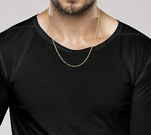Image of Miabella Italian Solid 925 Sterling Silver, 18Kt Gold Plated 2.5mm Paperclip Link Chain Necklace for Women Men, Made in Italy