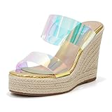 VARECOLA Women Slip On Espadrille Platform Wedge Sandals Slide Open Toe Clear High Heel Sandals
