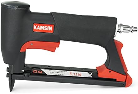 KAMSIN K7116 22 Gauge Pneumatic Upholstery Staple Gun 3/8-Inch Crown 71 Series Air Power Fine Wire Stapler 1/4-Inch to 5/8-Inch Leg Length Upholstery Stapler Furniture Stapler for Fabric, Upholstering