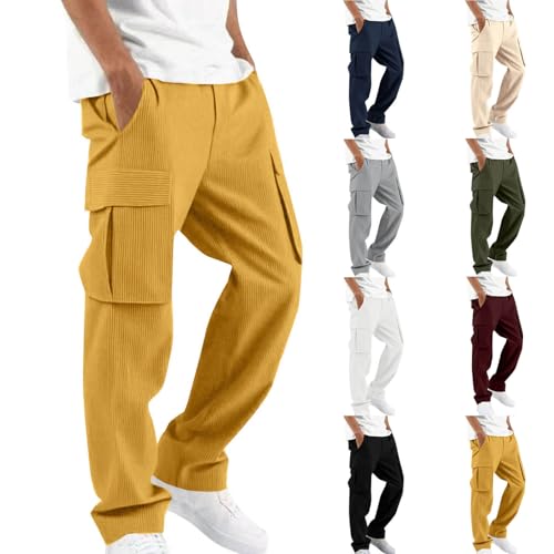 Men's Casual Corduroy Cargo Pants Loose Hiking Pants Workout Joggers Sweatpants with Multi Pockets for Outdoor Track