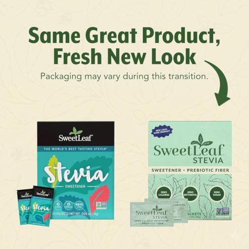 Image of SweetLeaf Stevia Powder Sweetener, Sugar Free - 35 Packets (2 Pack) | Zero Calorie Sweetener No Erythritol, Stevia Leaf Extract, Natural Sugar Substitute for Coffee & Baking, Prebiotic Fiber