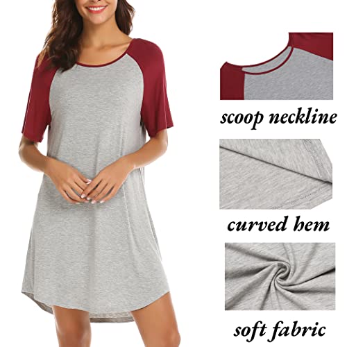 Ekouaer Womens Nightshirts Viscose Chemises Slip Long Nightgown Sleepwear,(Short Sleeve)Wine Red,Small #TOP4