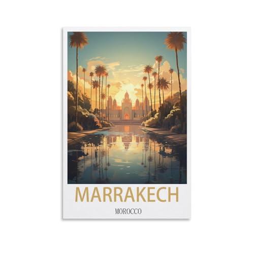 Jdjdu Marrakech Maroc Sunset Affiche vintage de voyage Cadeau Décoration murale Poster Toile Art Poster