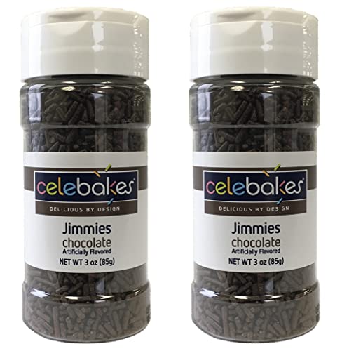 Celebakes Jimmies Sprinkles for Cake and Cookie Decorating - 3 Ounce Jar - Pack of 2 (Chocolate)