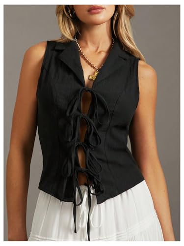 MakeMeChic Women's Bow Tie Front Vest Collared Sleeveless Dressy Vests Top4