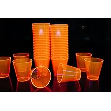 DirectGlow 2oz Neon UV Blacklight Reactive Glow Party Shot Glasses 50-Count, Orange