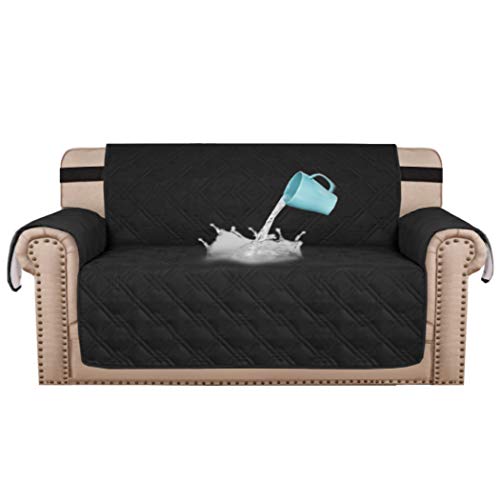 BellaHills 100% wasserdichte Sofabezüge für 3 Kissen Sofabezug Schonbezug Möbelbezug für Wohnzimmer rutschfeste Sofabezug für Hunde, Sitzbreite bis 173cm Möbelbeschützer (Dreisitzer: Schwarz)