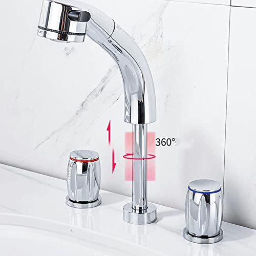 Robinet lavabo 3 trous extractable noir mat design split - 5