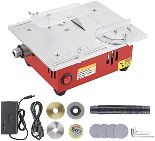 Mini Table Saw Small Precision Hobby Table Saw, 1/2" Adjustable Cut Depth, w/Chuck, Sanding Disc, 96W Adjustable Speed Power Supply, for PCB/Wood/Plastic Cutting