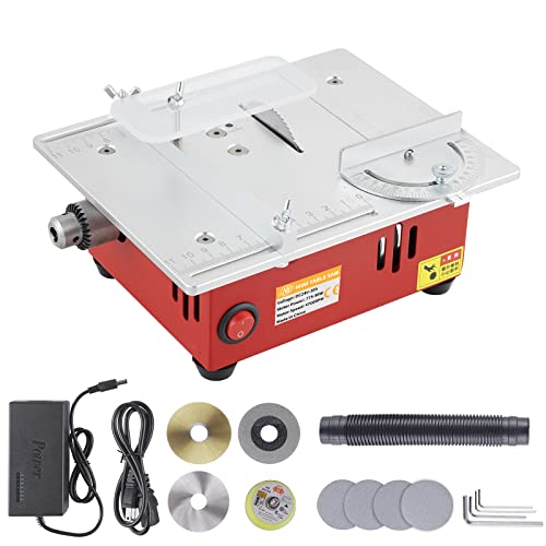 Mini Table Saw Small Precision Hobby Table Saw, 1/2" Adjustable Cut Depth, W/Chuck, Sanding Disc, 96W Adjustable Speed Power Supply, For Pcb/Wood/Plastic Cutting #TOP20