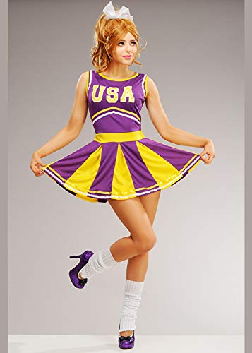 Delights Disfraz de Animadora EE. UU., Morado y Amarillo Medium (UK 10-12)