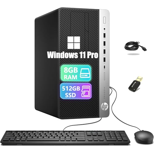 HP ProDesk 600 G3 MT Desktop Computer PC, Intel Pentium G4400, 8 GB RAM, 512 GB SSD, WiFi, Bluetooth, US Tastatur, Windows 11 Pro (Generalüberholt)