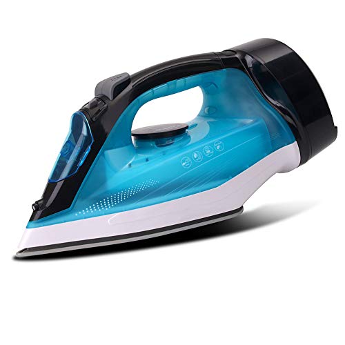 Anti-Drip Nonstick Steam Iron, Electric Iron Ceramic Plate Steam Iron Vertical Steamer with Retractable Cord for Clothes EU Plug Blue