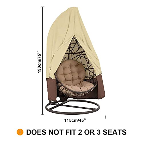غطاء كرسي معلق للفناء من ايزي باي تيك، اغطية كراسي ارجوحة شديدة التحمل مقاومة للماء مع سحاب واقي للاثاث الخارجي (75 انش ارتفاع × 45 انش عمق، بيج)