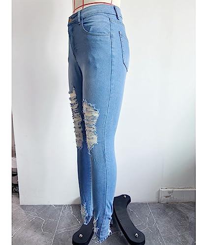 SOMTHRON Women's High Rise Distressed Slim Punk Denim Jeans High Waist Skinny Destroyed Ripped Pencil Jeans Pants4
