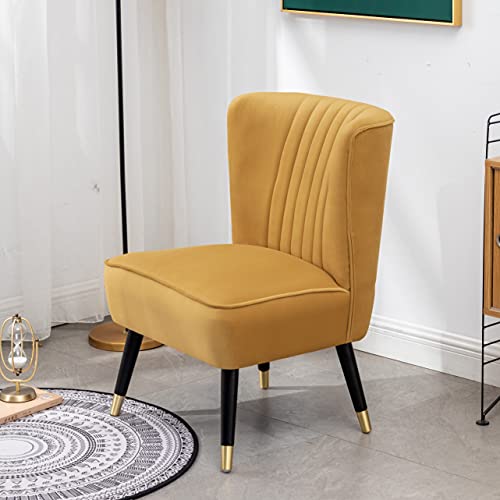Sillón Armazón Madera Tapizado Terciopelo Dorado miniatura 3
