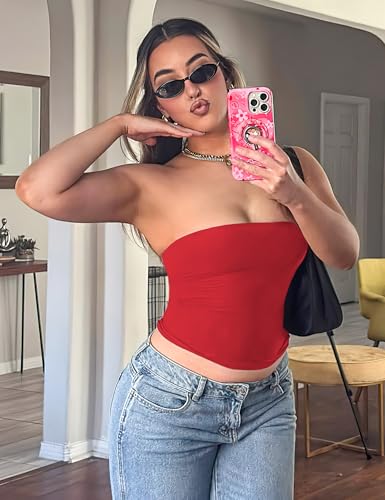 YEOREO Sophie Women Sexy Long Tube Tops Double Lined Basic Y2K Summer Cute Strapless Fitted Bandeau Going Out Crop Top3
