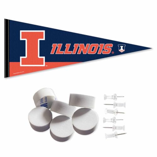 Illinois Fighting Illini Pennant Flag and Wall Tack Mount Pads