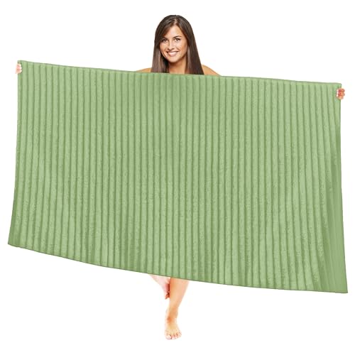 Image of Elegant Comfort 100% Turkish Cotton Corduroy Ribbed Luxury Jumbo Bath Towel Ultra Soft - 35 x 70 Inch - Luxury Spa Premium Hotel Quality Highly Absorbent and Quick Dry Large Bath Towel, Sage