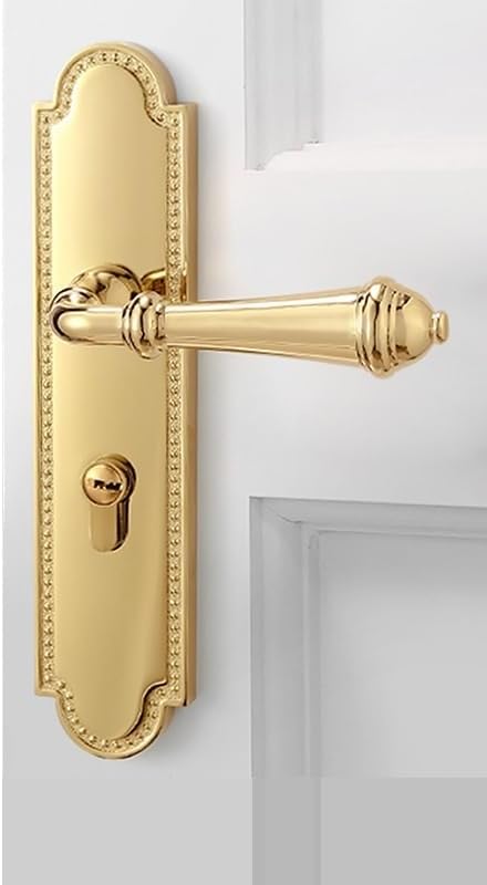 フレンチドアロック 明るい金色の屋内ダブル木製ドアハンドル 寝室ドアロック 磁気サイレントドア(Type D-Silent lock