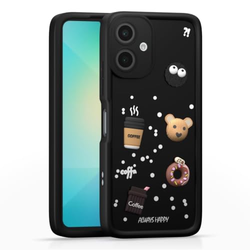 Image of Bintage Cute Fun Taddy Cartoon 3D Ball Bear Milk Donut Coffee Cup Silicon Case Full Body & Camera Protection Back Cover Compatible for Samsung Galaxy A07 LTE 2025 - Black