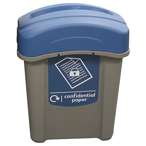Glasdon Eco Nexus 60 Lockable Confidential Paper Recycling Bin (Grey, Blue Sticker) - 60-Litre Secure Waste Bin for Confidential Documents with Keyed Lock Cover