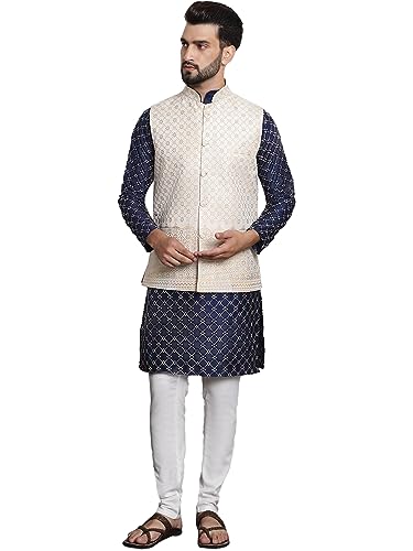 Image of SOJANYA (Since 1958 Men's Silk Blend Kurta and Pyjama with Nehru Jacket
