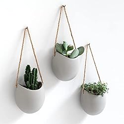 Macetas Colgantes Facil Kazai. Macetas de Pared -Ellie- | Macetas Colgantes De Cerámica | 3 Piezas | Decoración de Pared para Interiores, Balcones y Jardines | Gris Claro (Mate)