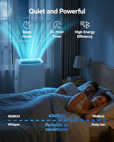 Image of EnerGlow 14000BTU Portable Air Conditioner, 4-in-1 Cools 750 Sq.Ft, Quiet AC Unit with Fan & Dehumidifier, LED Display, Remote, Auto Swing, 24H Timer, Window Kit, for Bedroom /Office /Dorms /Apartment