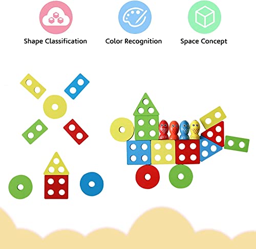 Image of Kidology Kids Montessori Wooden Stacking Toys, Shape Sorting & Toddler Fishing Toys Preschool Learning Colur Recognition Building Blocks Learning Educational Puzzle, Pack of 1