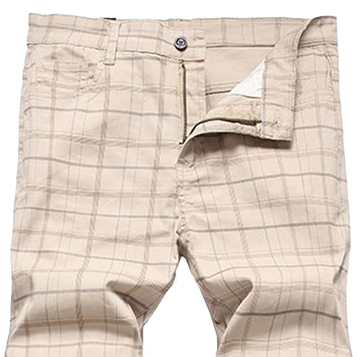 Men's Casual Stylish Dress Pants Plaid Stretchy Suit Pants Straight Fit Business Work Pants​2