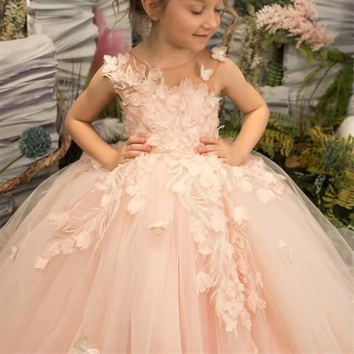 3D Butterfly Applique Flower Girl Dresses Tulle Pageant Dress for Girls Princess Ball Gown First Communion Dress4