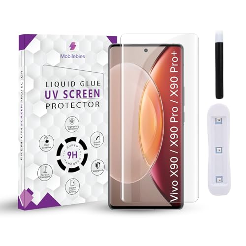Image of Premium HD+ UV Tempered Glass Screen Protector For Vivo X90 / X90 Pro / X90 ProPlus (6.78 Inch, Pack 1) Full Adhesive UV Curved Screen Guard Case Friendly HD Clarity with installation kit