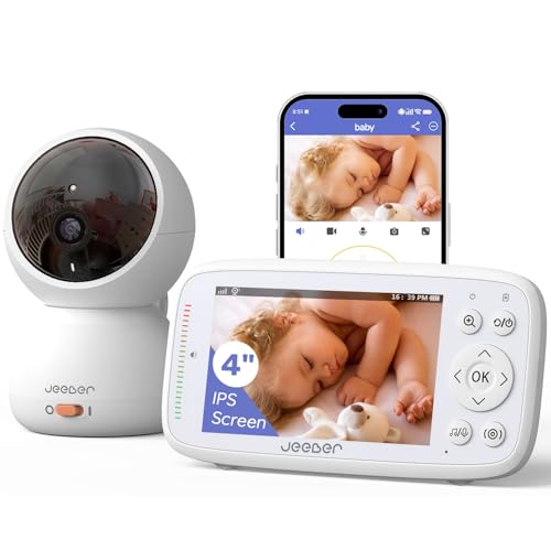 jeeber 1080P WiFi Baby Monitor with Camera and Audio, Pan-Tilt-Zoom Video Camera, 4'' IPS Screen, HD Night Vision, Motion & Cry Detection, 360° View,...
