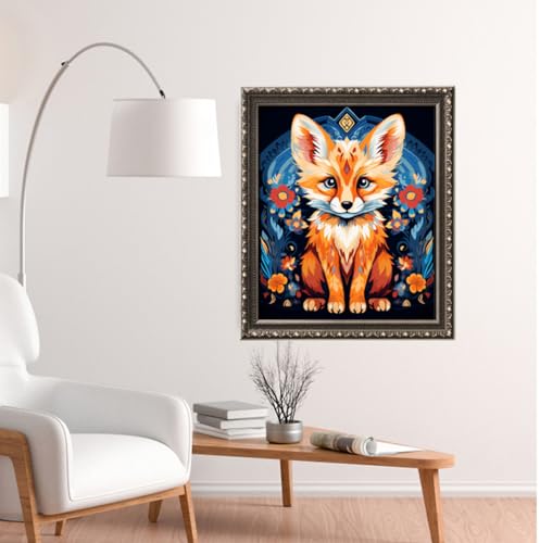 Image of Leczany Cross Stitch Stamped Kit for Adults - Colorful Little Fox | DIY Embroidery Starter Patterns Craft Kit Needlepoint for Beginner | 11CT, 3 Strands | 13.8x16.9 inches