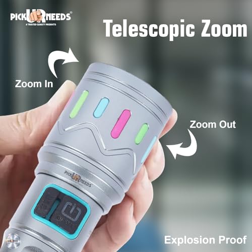 Image of Pick Ur Needs Aluminum Body Rechargeable 100W Home Emergency Torch Light with 3 Mode + Side White, Red & Blue Strobe COB Telescopic Zoom Adjustable