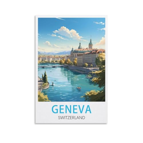 HXHNFERR Poster de voyage vintage Genève, Suisse, 20 x 30 cm, affiches murales et images d'art imprimées pour décoration de chambre à coucher