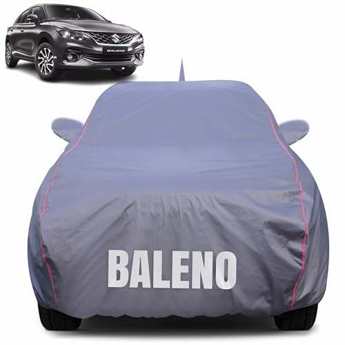 Image of 100% Waterproof Car Body Cover for Maruti Suzuki Baleno (2022-2025) Mirror Pocket (Heat & UV Resistant, Triple Stitched, Soft Lining, Bottom Elastic & Piping) Grey