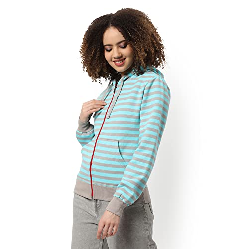 Image of Campus Sutra Women cotton Premium Zipper Hoodie-Grey