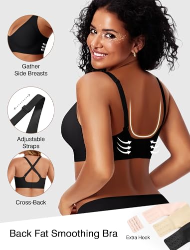 Image of Deep V Wireless Jelly Bras for Women Push Up Bralette Seamless No Underwire Support T-Shirt Comfort Plunge Full Coverage