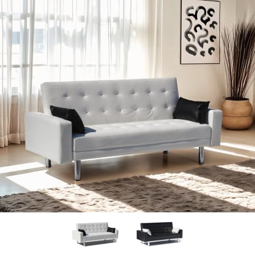 Sofá Cama biplaza de Cuero Artificial con reposabrazos y Cojines Agata Pronto Letto - Blanco