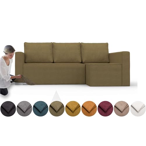 comfortly Funda para sofá cama de esquina Manstad, funda de repuesto, funda resistente de 5 piezas, tela suave y duradera, lavable, fácil de limpiar y reemplazar (corona - oliva)