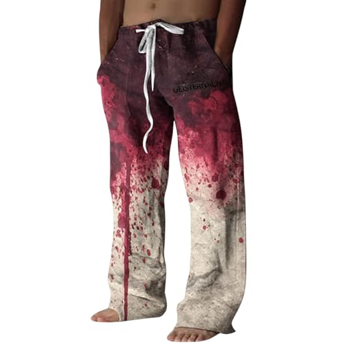 Halloween Costumes Adult,Halloween Print Beach Pant for Men Loose Fit Casual Summer Linen Style Pants