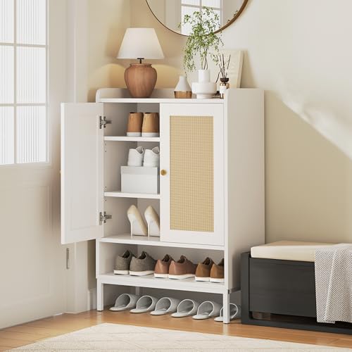 Luoxiao Schuhschrank mit Rattan Türen Schuhregal Schuhkommode Holz...