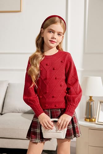 Image of Arshiner Kid Girls Crew Neck Lantern Sleeve Sweater Cute Jumper Top Pullover Outwear 5-13 Years