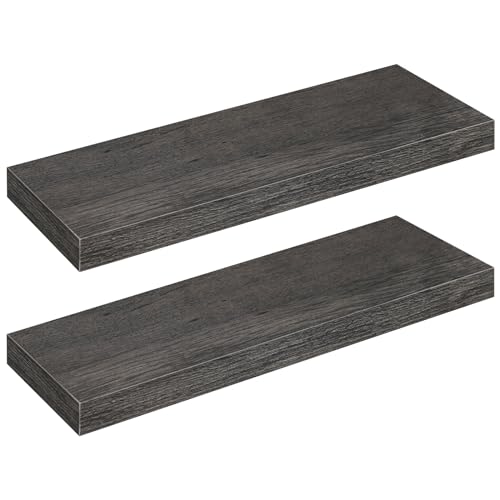 Image of HOOBRO Floating Shelves for Wall, Wall Mounted Shelf Set of 2, 23.6 inch Hanging Shelf with Invisible Brackets, for Wall Decor Storage in Bathroom Bedroom Kitchen Livingroom Office, Charcoal Gray BC60BJ01