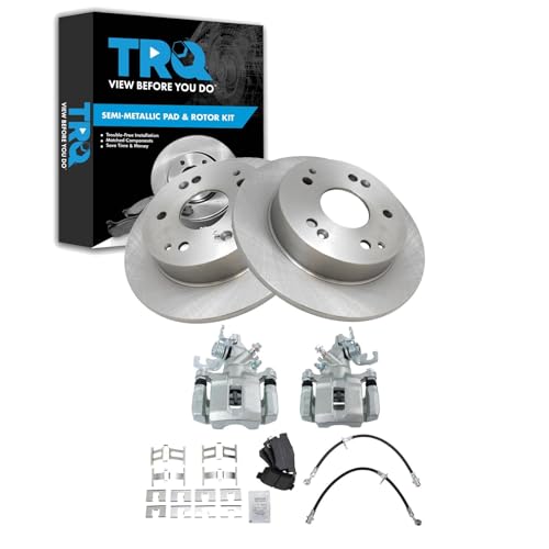 Image of TRQ Rear Brake Pad and Rotor Set Semi Metallic Calipers Compatible with 1998-2002 Honda Accord Sedan